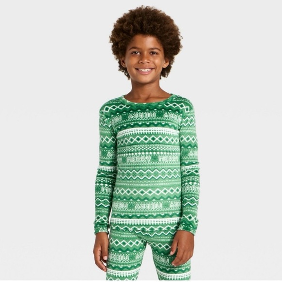 NWT Cat& Jack Green Patterned Kids Pajama Set Size 10 - Picture 3 of 8